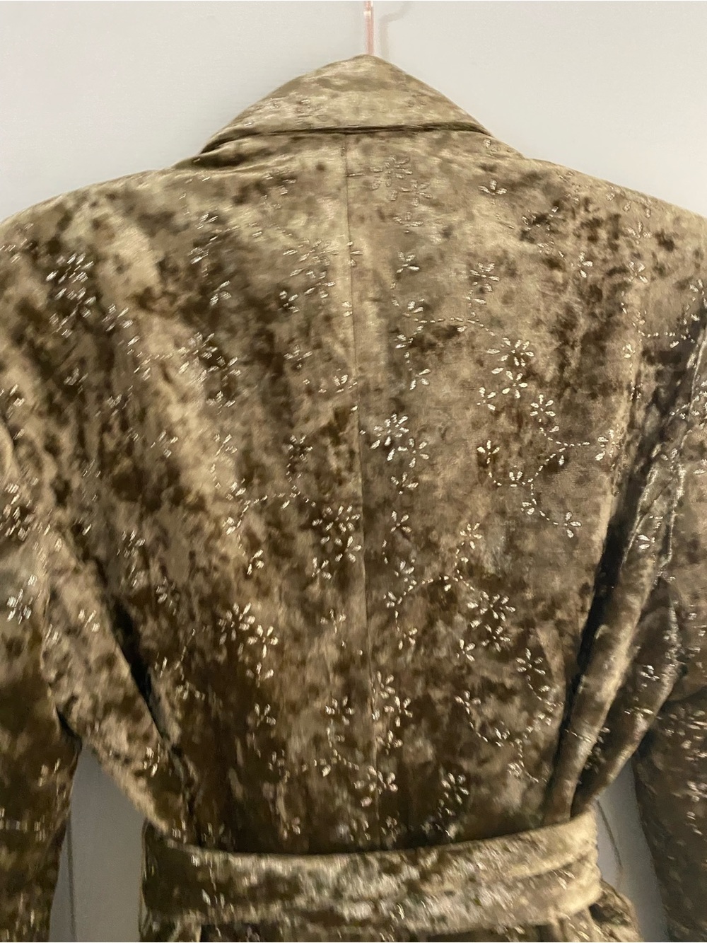 Zara Metallic Thread Crushed Velvet Tie-Waist Old Money Blazer Jacket Gold L - Picture 13 of 16